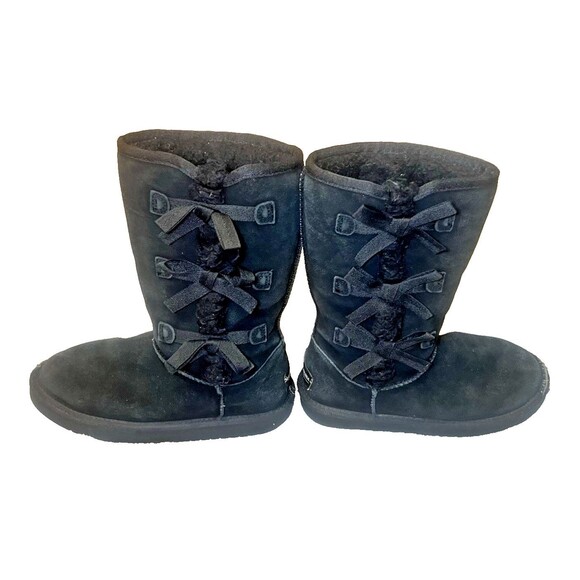 Koolaburra By UGG Victoria High Boots Girls Size 3 Black Bows Shearling Distress - Picture 5 of 16